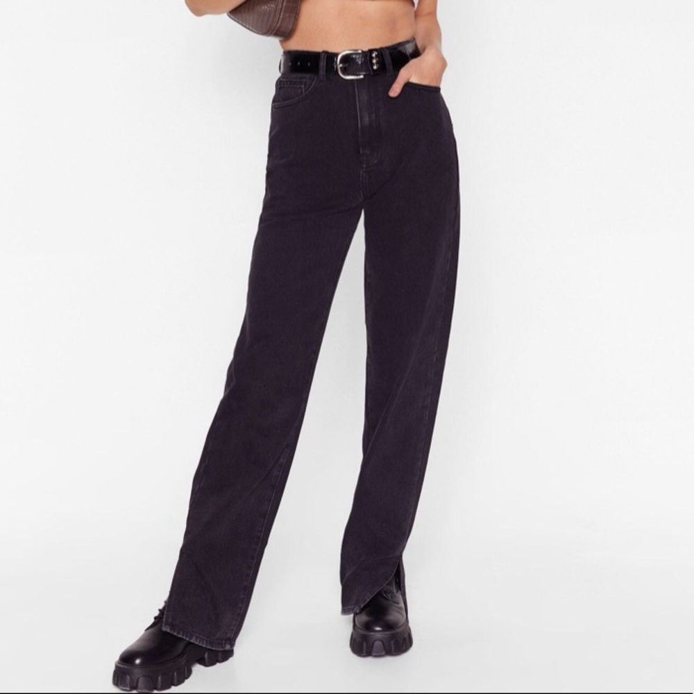 Straight Leg Split Detail Jeans